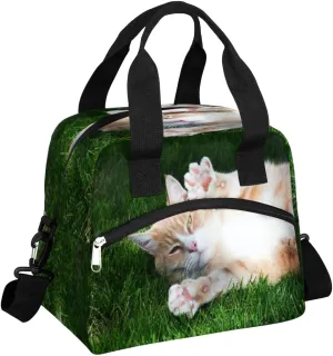 Insulated Lunch Bag Lawn Cat Paw Lunch Box for Women Men Reusable Lunch Tote Bag with Adjustable Shoulder Belt Portable Lunchbox Cooler Bag Organizer for Office Work Picnic