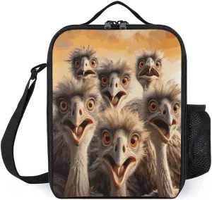 Insulated Lunch Bag Leakproof Portable Lunch Box Adjustable Shoulder Strap A Flock of Ostriches Printing Cooler Bag For Office Work Picnic