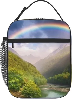 Insulated Lunch Bag Lunch box for Women Men Reusable Cooler Bag Mountain Valley with Rainbow Lunch Tote Bag for Work