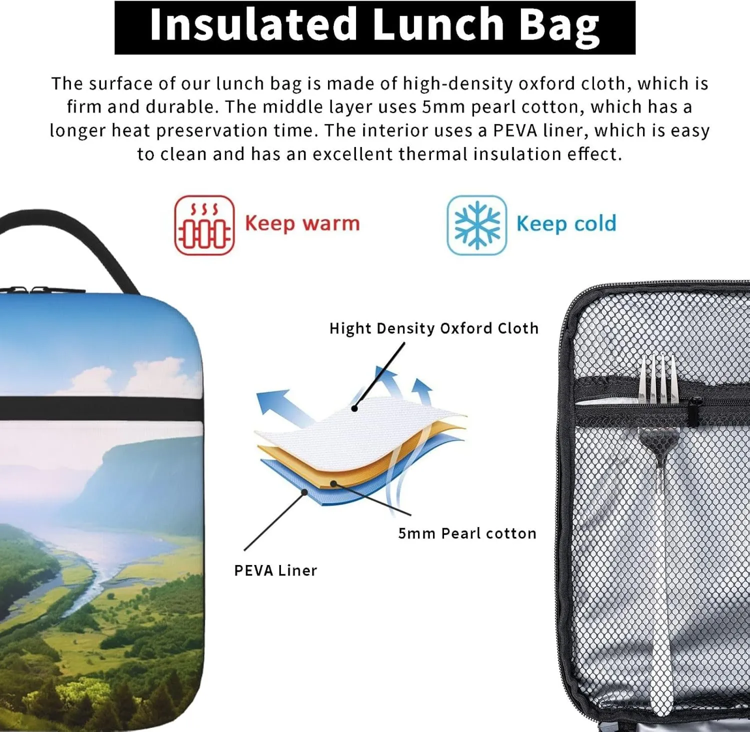 Insulated Lunch Bag Lunch box for Women Men Reusable Cooler Bag Valley Lunch Tote Bag for Work
