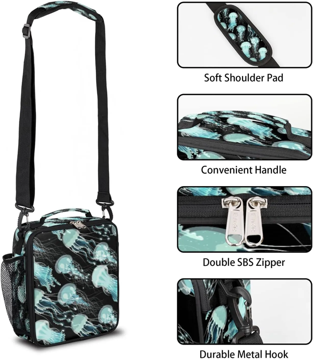 Insulated Lunch Bag, Ocean Sea Animal Jellyfish Reusable Lunch Box Thermal Lunchbox Cooler Tote Handbag with Removable Adjustable Shoulder Strap for Adults Women Men Picnic Work School