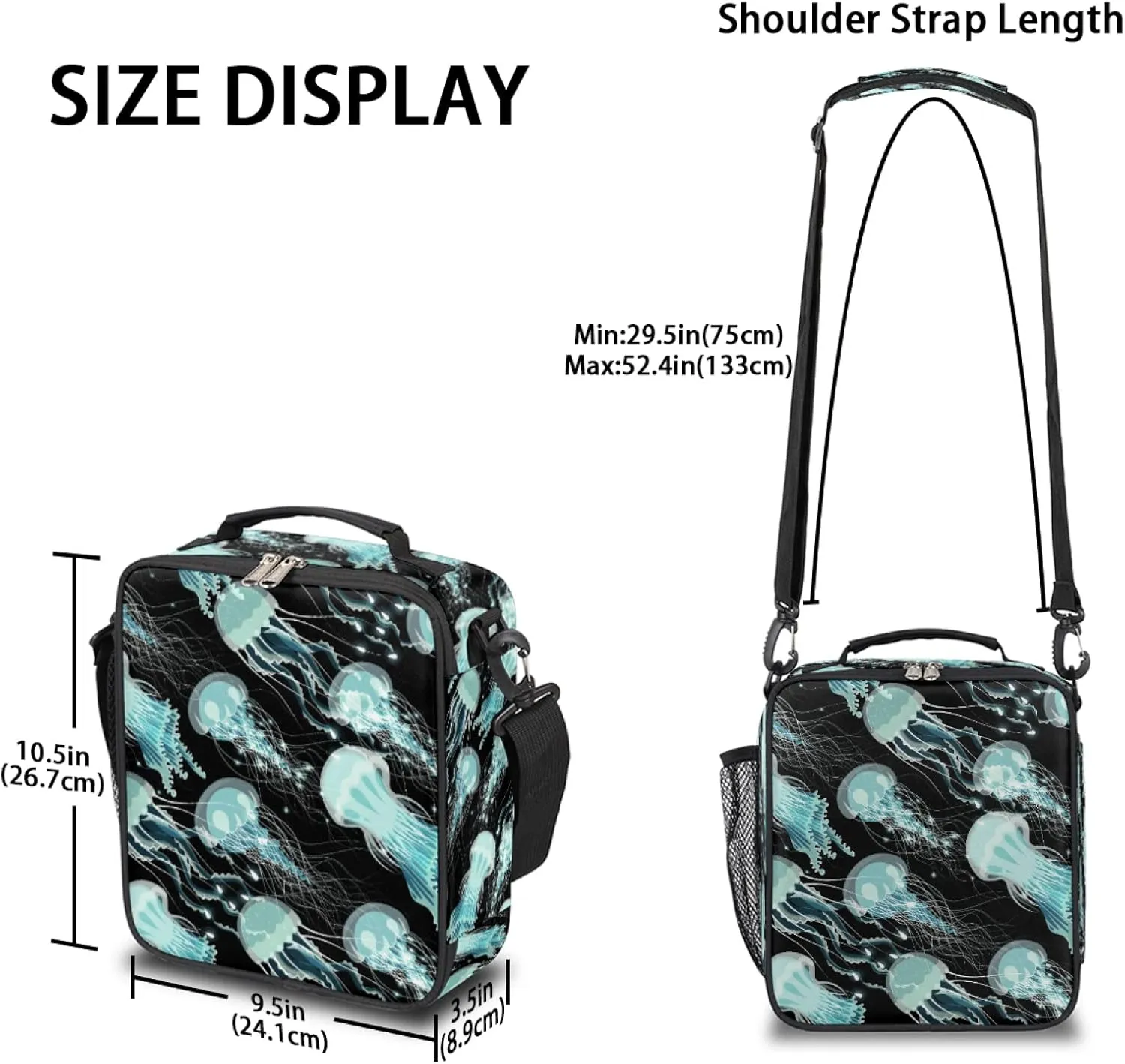 Insulated Lunch Bag, Ocean Sea Animal Jellyfish Reusable Lunch Box Thermal Lunchbox Cooler Tote Handbag with Removable Adjustable Shoulder Strap for Adults Women Men Picnic Work School