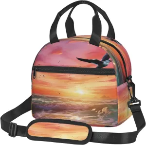 Insulated Lunch Bags for Women Reusable Lunch Box for Office Travel Thermal Lunchbox Sea gull Flying Over Colorful Sky Lunch Tote Bags Leakproof Cooler Bag for Men Large Capacity Meal Bag