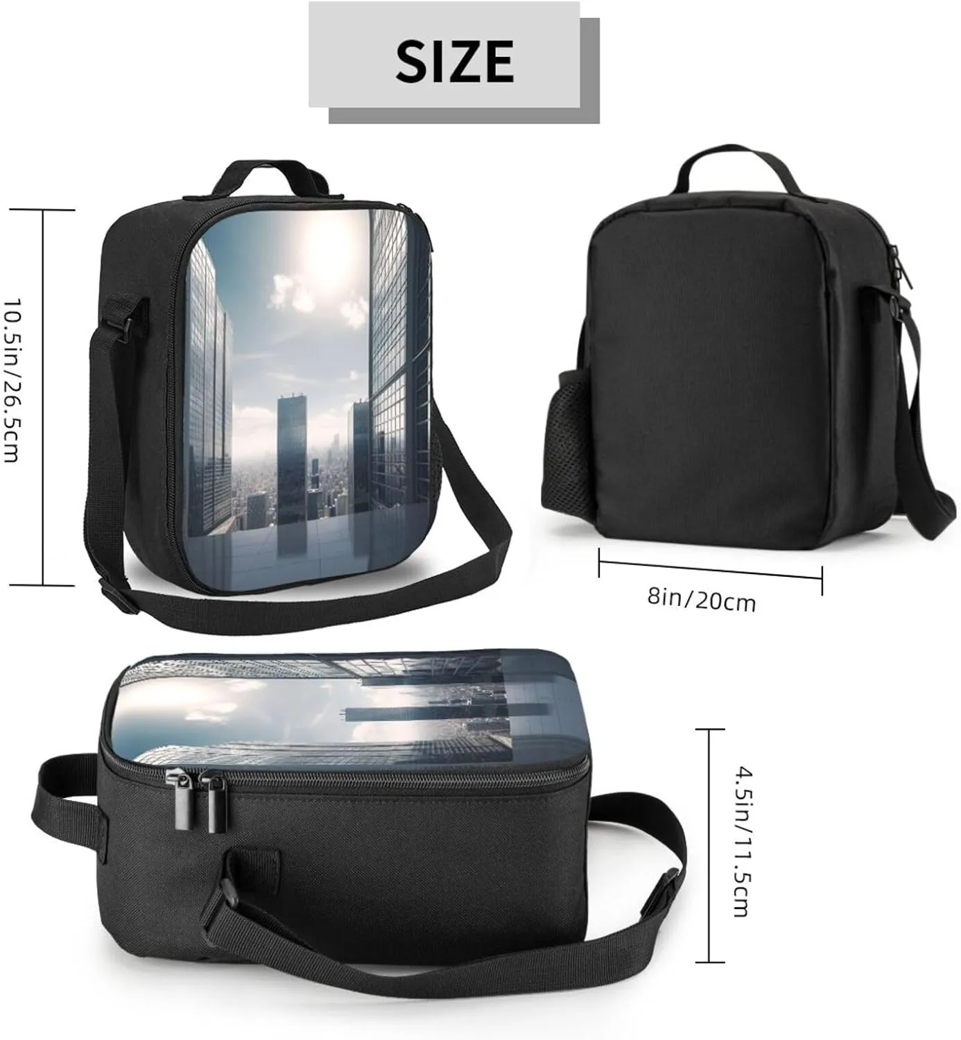 Insulated Lunch Bags for Women Skyscraper Buildings Reusable Lunch Boxes Waterproof Shoulder Bag Lunch Cooler Bag for Work
