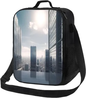 Insulated Lunch Bags for Women Skyscraper Buildings Reusable Lunch Boxes Waterproof Shoulder Bag Lunch Cooler Bag for Work