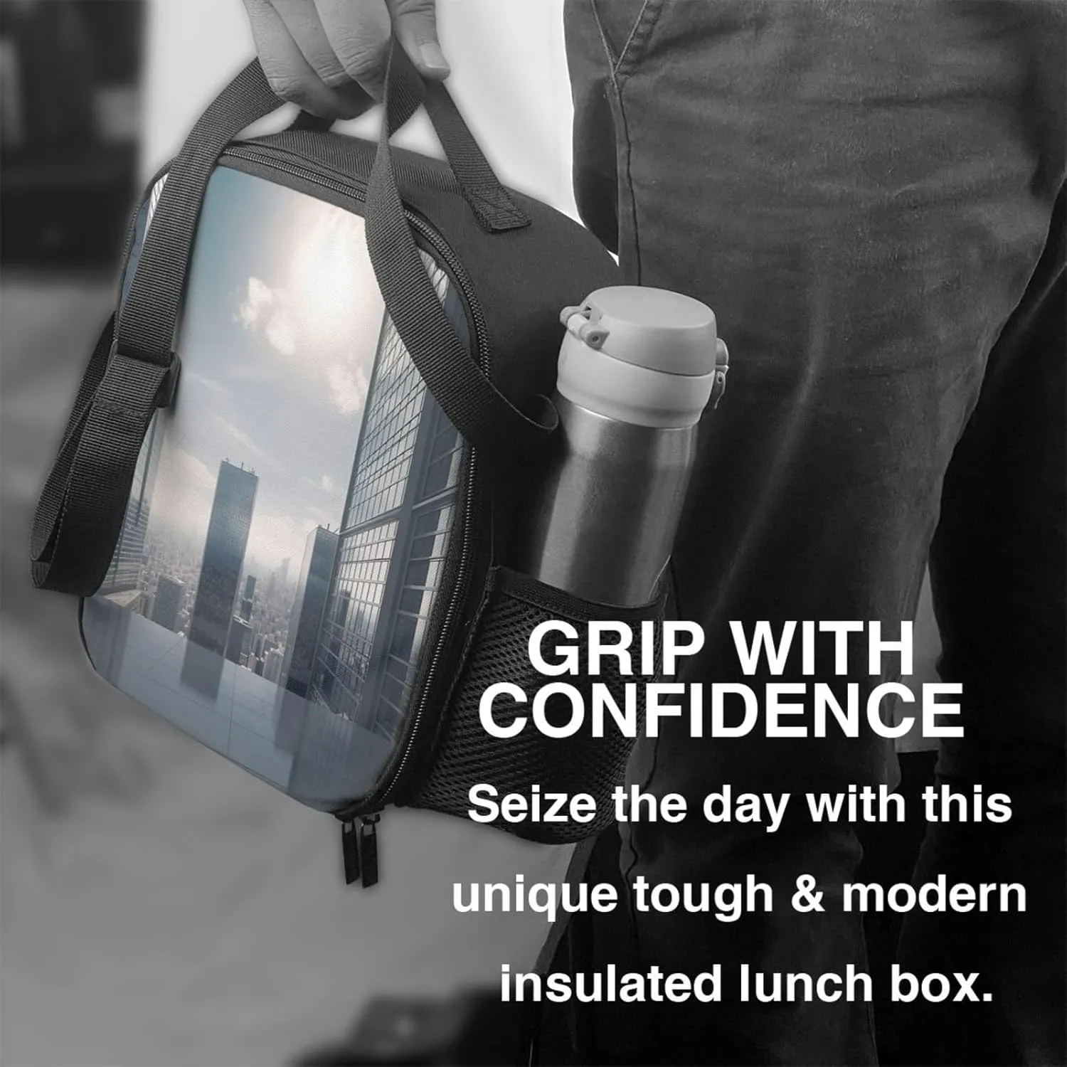 Insulated Lunch Bags for Women Skyscraper Buildings Reusable Lunch Boxes Waterproof Shoulder Bag Lunch Cooler Bag for Work