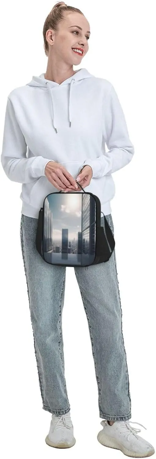 Insulated Lunch Bags for Women Skyscraper Buildings Reusable Lunch Boxes Waterproof Shoulder Bag Lunch Cooler Bag for Work