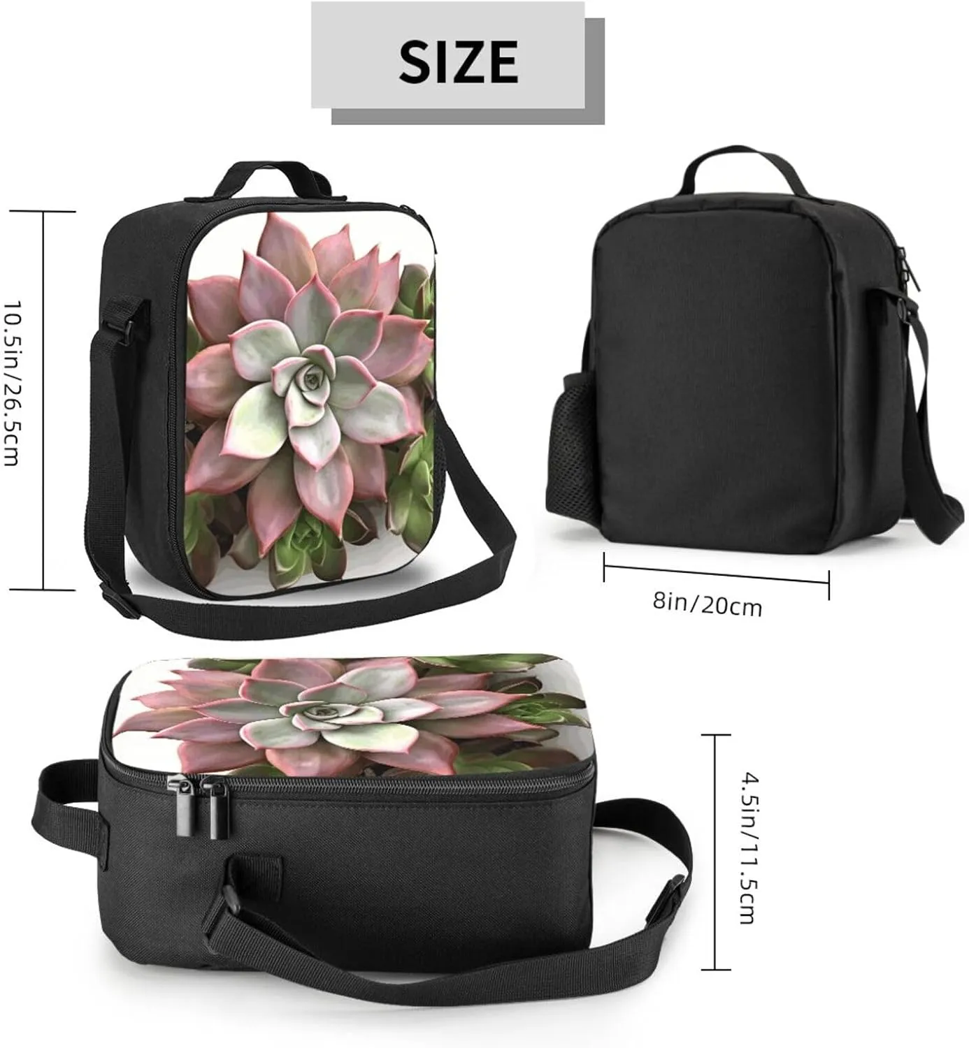Insulated Lunch box for Men Women Reusable Lunch Bag Succulent Botanical Cooler Tote Bags for Work Picnic