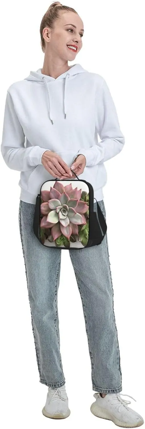 Insulated Lunch box for Men Women Reusable Lunch Bag Succulent Botanical Cooler Tote Bags for Work Picnic