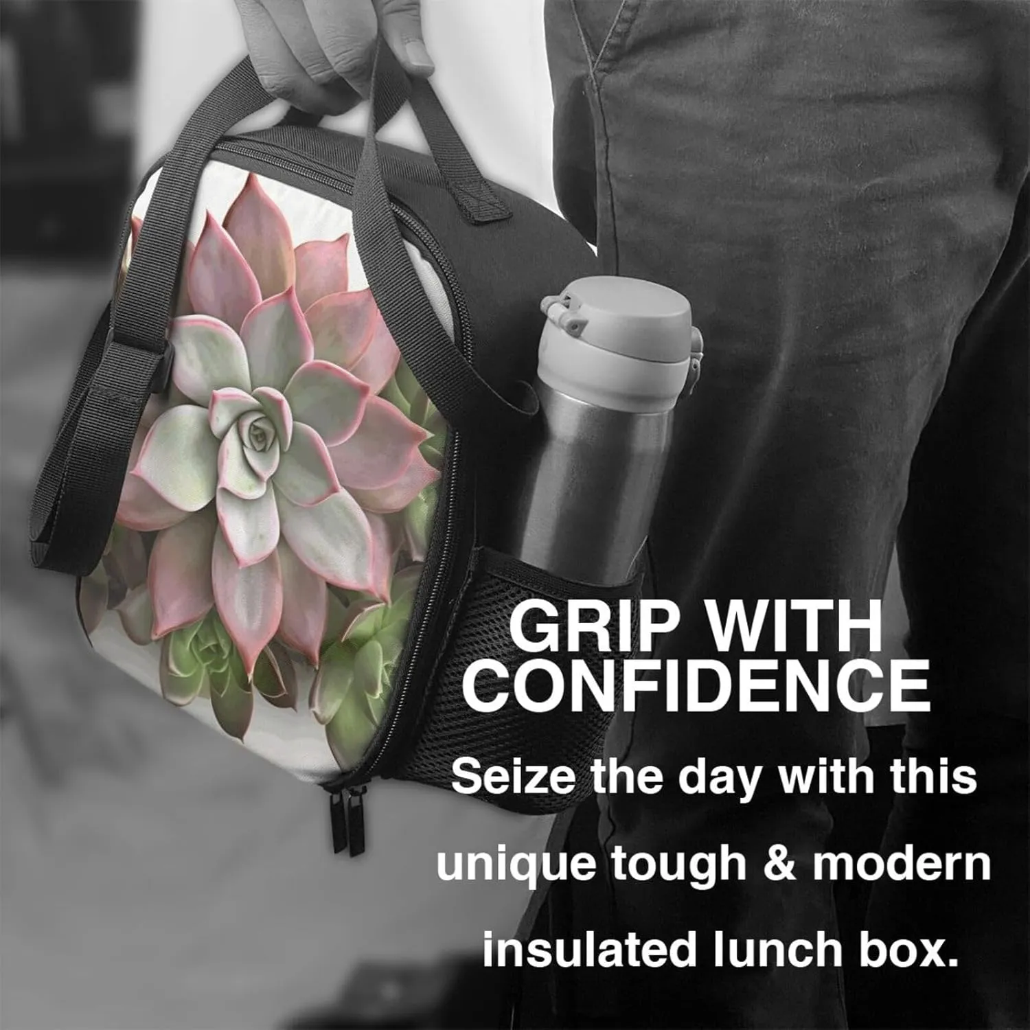 Insulated Lunch box for Men Women Reusable Lunch Bag Succulent Botanical Cooler Tote Bags for Work Picnic
