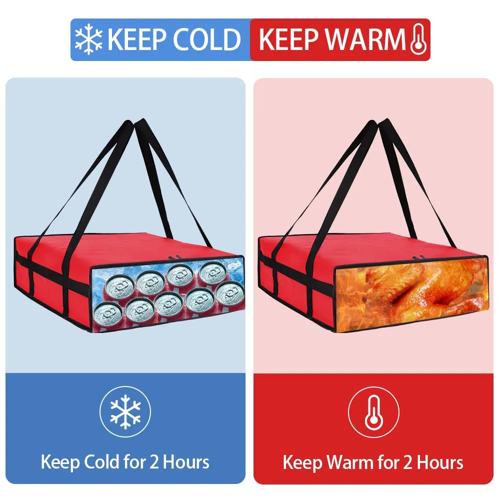 Insulated Pizza Delivery Bag for Carry Hot, 20" x 20" x 6" Carrier Warmer, Insulated Food Delivery Bag, Insulated Grocery Cooler Bags for Catering/Doordash, Commercial Food Warmers（Red, 1Pk）