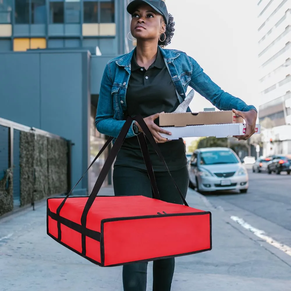 Insulated Pizza Delivery Bag for Carry Hot, 20" x 20" x 6" Carrier Warmer, Insulated Food Delivery Bag, Insulated Grocery Cooler Bags for Catering/Doordash, Commercial Food Warmers（Red, 1Pk）