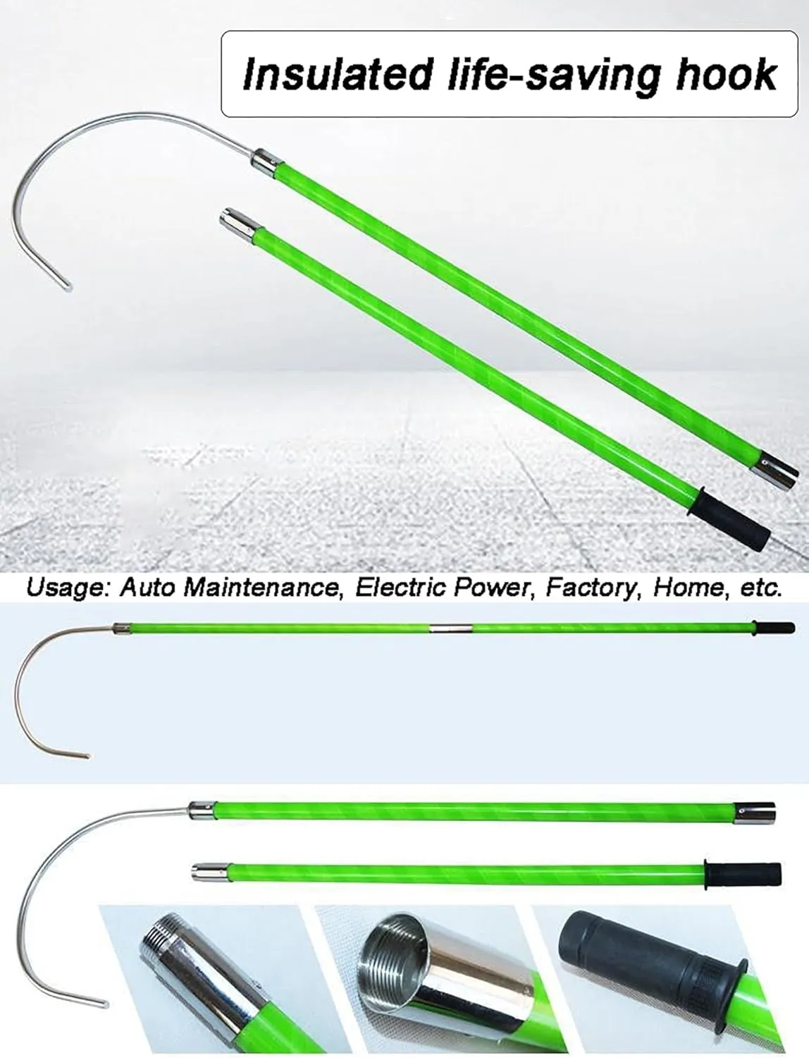 Insulated Rescue Hook with Extendable Fiberglass Pole - 10ft High Voltage Hot Stick for Electrical Safety, Anti-Shock Tool for Emergency Rescue & Live Line Maintenance(300cm/9.8ft)