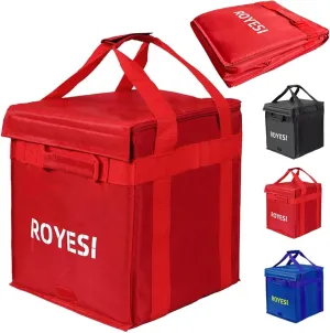 Insulated Reusable Grocery Bags With Zippered Top, Cooler Bags for Shopping, Travel, Frozen and Hot Food (Red)