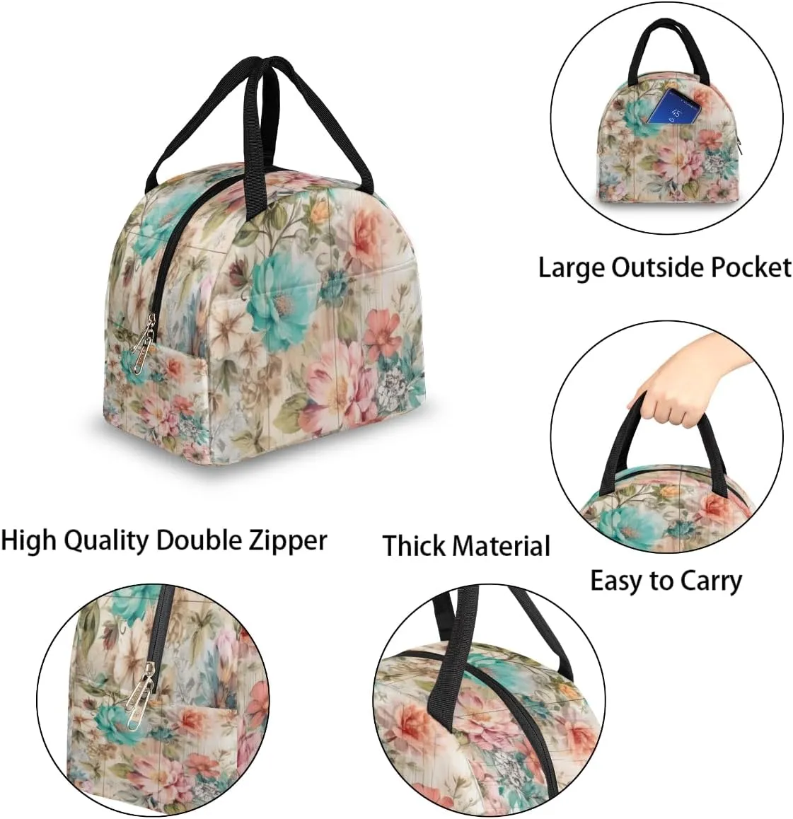 Interesting Romance Texture Lunch Tote Bag Reusable Insulated Bags Waterproof Adult Portable Meal Cooler Pack for Women Men Picnic Office Work Travel
