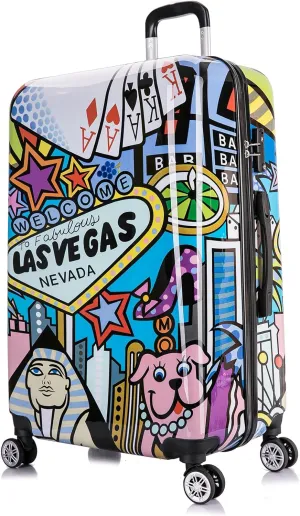 InUSA Las Vegas Print Luggage with Spinner Wheels | Durable Lightweight Hardside Suitcase | Travel Bag with Handle and Trolley | 28-Inch Large Checked luggage