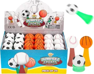IPIDIPI TOYS Jumpeez Sports Rocket Poppers – Fun Bounce Fidget Spring Games, Classroom Party Favors, Cool Goodie Bag Stuffer for Kids - Mini Sports Balls - Pack of 24
