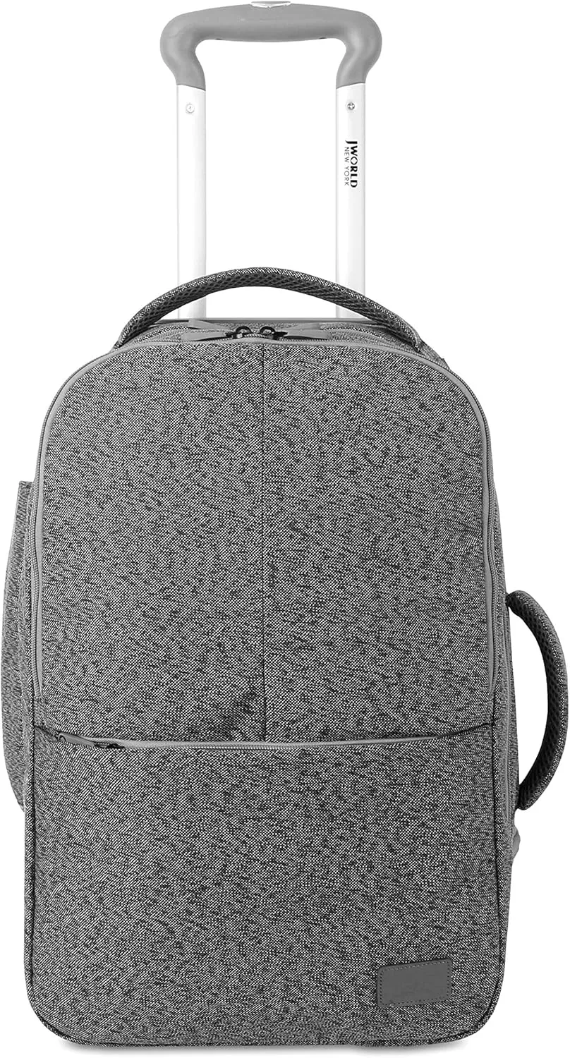 J WORLD NEW YORK Rover Carry-On Backpack w/Wheels. Rolling Laptop, Grey, One Size