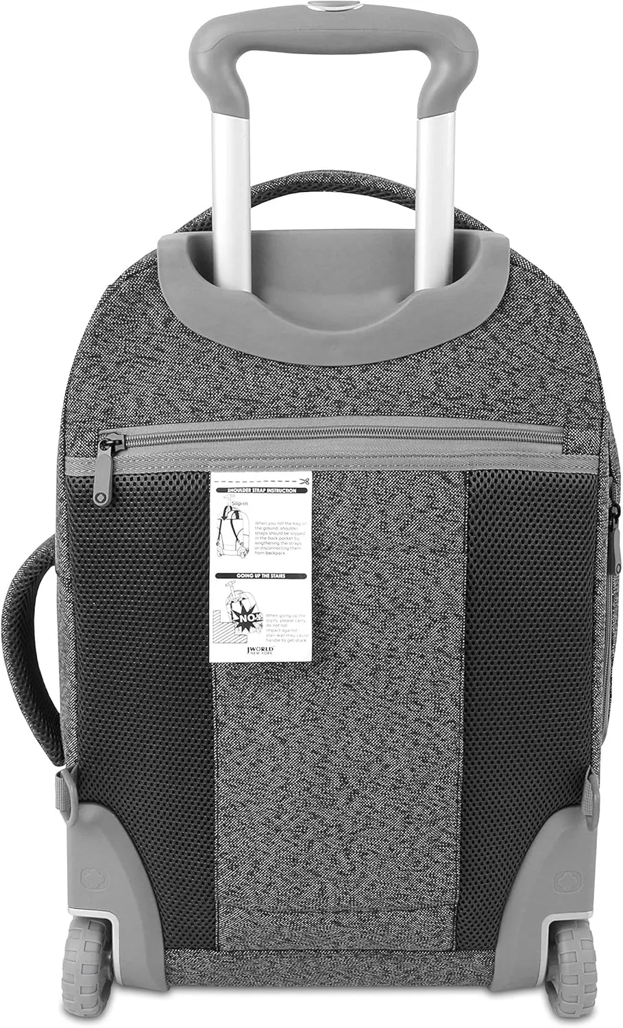 J WORLD NEW YORK Rover Carry-On Backpack w/Wheels. Rolling Laptop, Grey, One Size