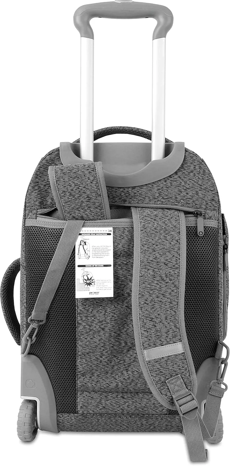 J WORLD NEW YORK Rover Carry-On Backpack w/Wheels. Rolling Laptop, Grey, One Size