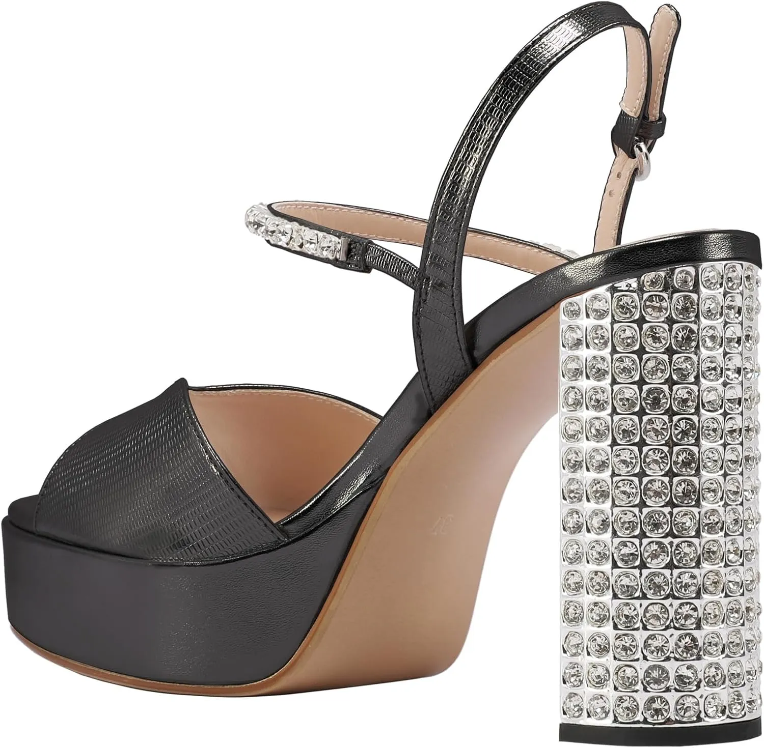 JANSEVEN Rhinestone Sandals Women Crystal Heels Platform Chunky Heel Ankle Strap Sparkling Sandals Peep Toe Sexy Dress Bridal Wedding Party Shoes