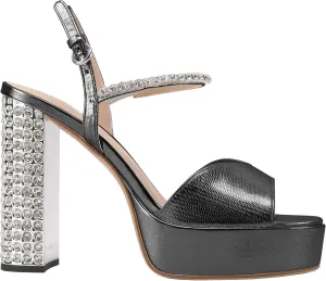 JANSEVEN Rhinestone Sandals Women Crystal Heels Platform Chunky Heel Ankle Strap Sparkling Sandals Peep Toe Sexy Dress Bridal Wedding Party Shoes