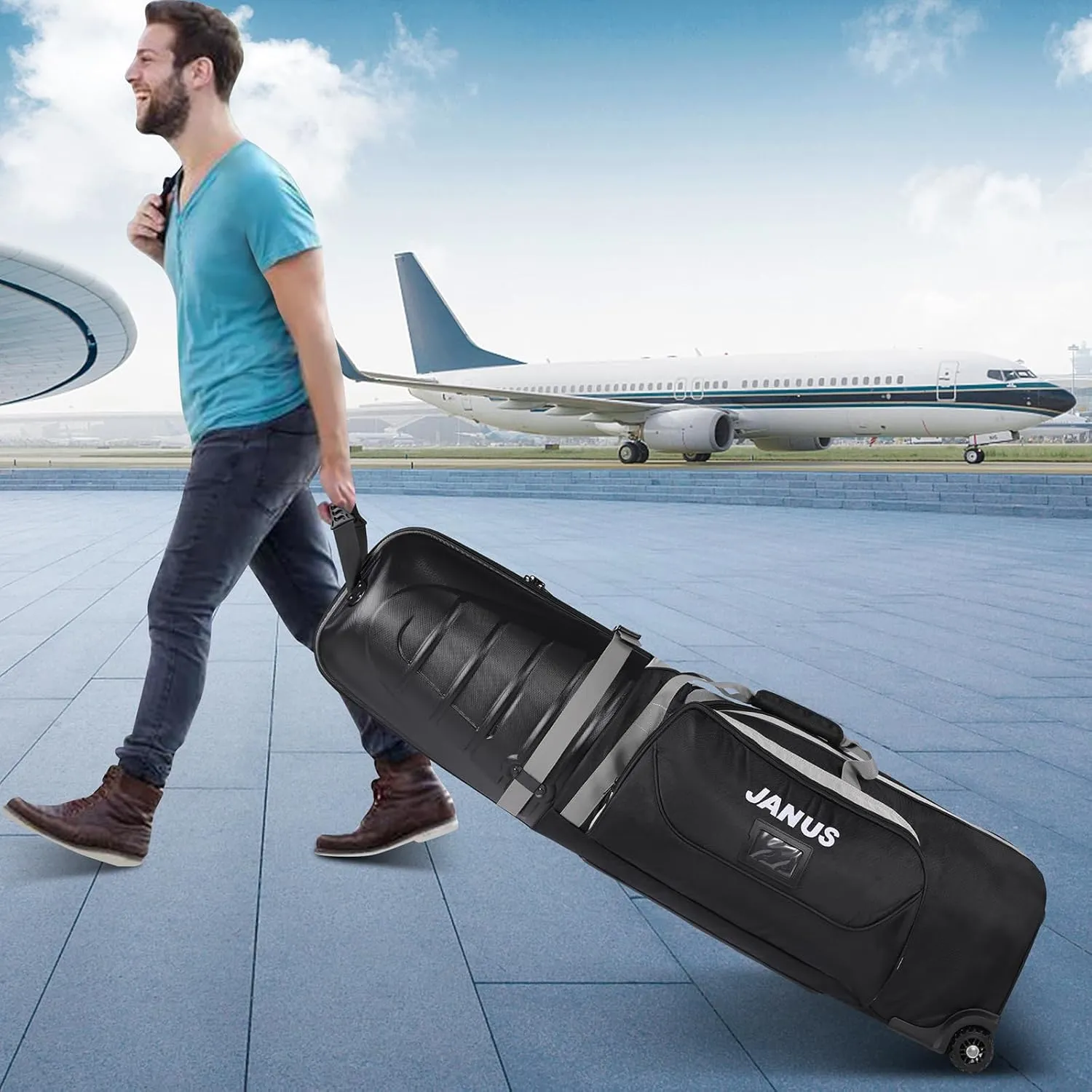 JANUS Golf Travel Bags for Airlines with Wheels, Hard Case Top and 1980D Heavy Duty Oxford Protect Golf Clubs, Lightweight and Easy to Maneuver