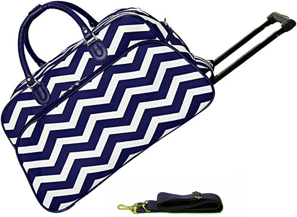 JChronicles 21 inch Carry On/Rolling Duffle Bag (Damask-BK trim) (Cevron-NV/WH)
