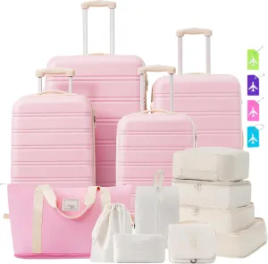 JCSD Lightweight Hardshell Luggage Set for Travel, Includes 4 Expandable Pieces and Travel Bag, Light Pink