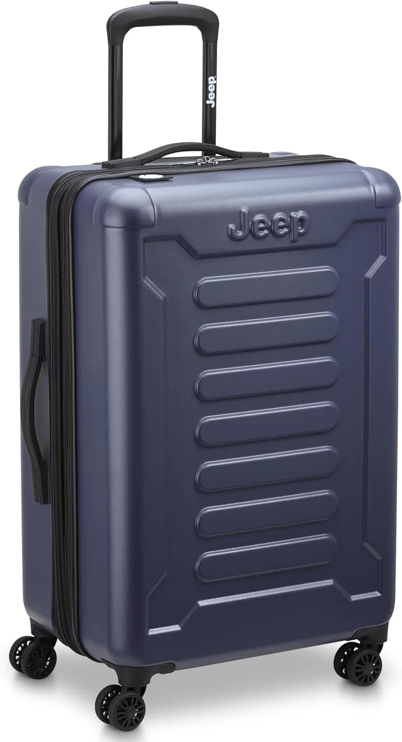 Jeep JH004C Hardside Expandable Luggage with Spinner Wheels, Peacoat Navy, Checked-Medium 24 Inch