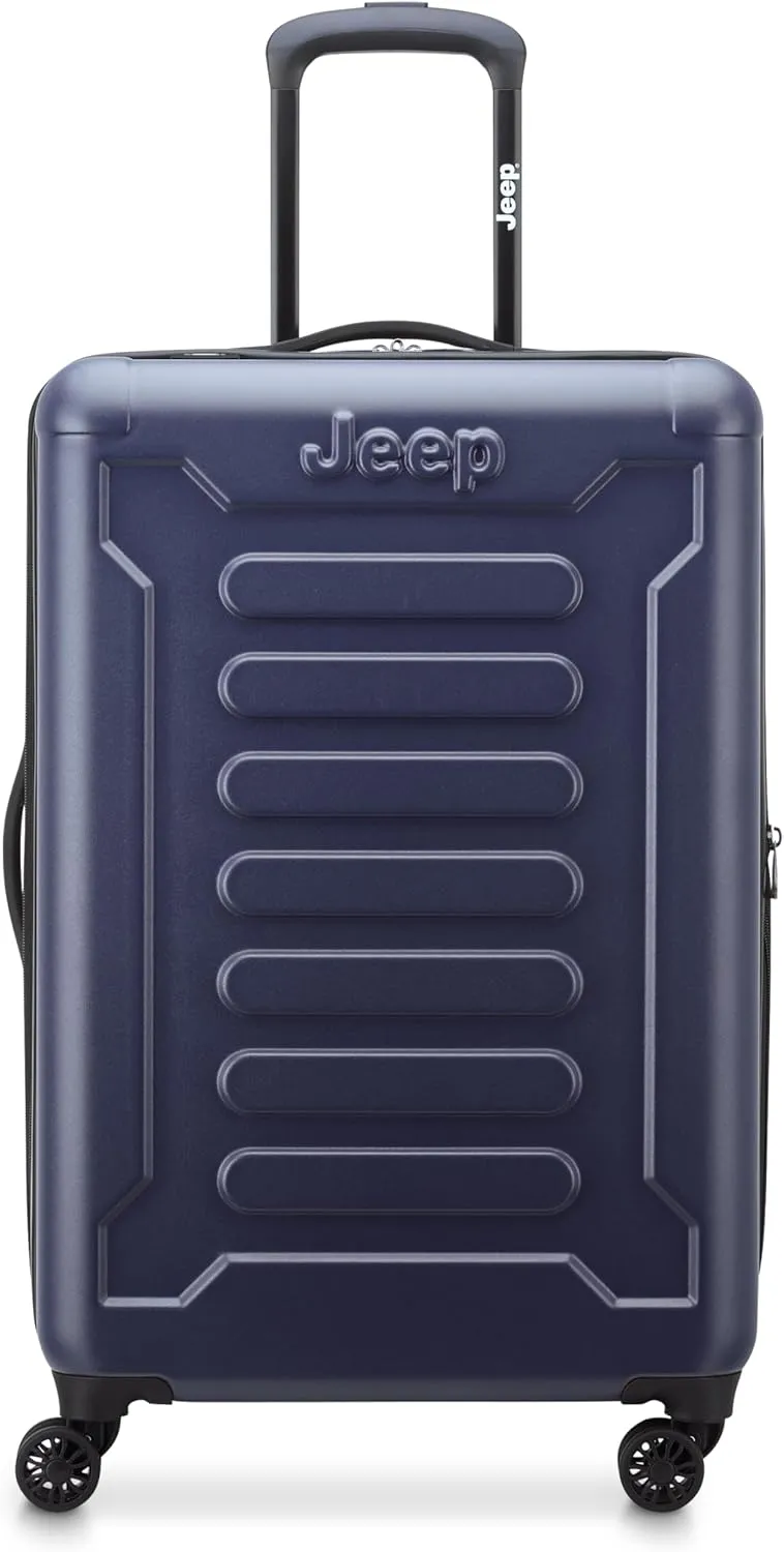 Jeep JH004C Hardside Expandable Luggage with Spinner Wheels, Peacoat Navy, Checked-Medium 24 Inch