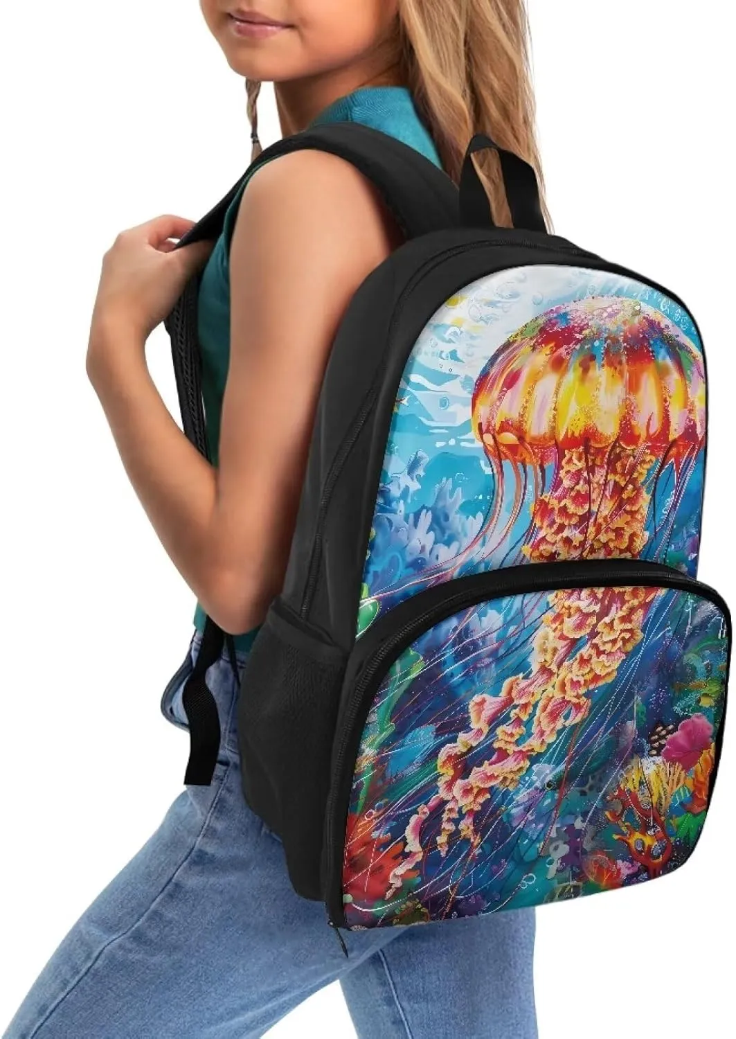 Jellyfish Travel Bag School Backpack with Meal Compartment, Portable Travel Backpack with 2 Side Pockets, Lightweight Food Backpack for Kindergarten, Primary School, Middle School