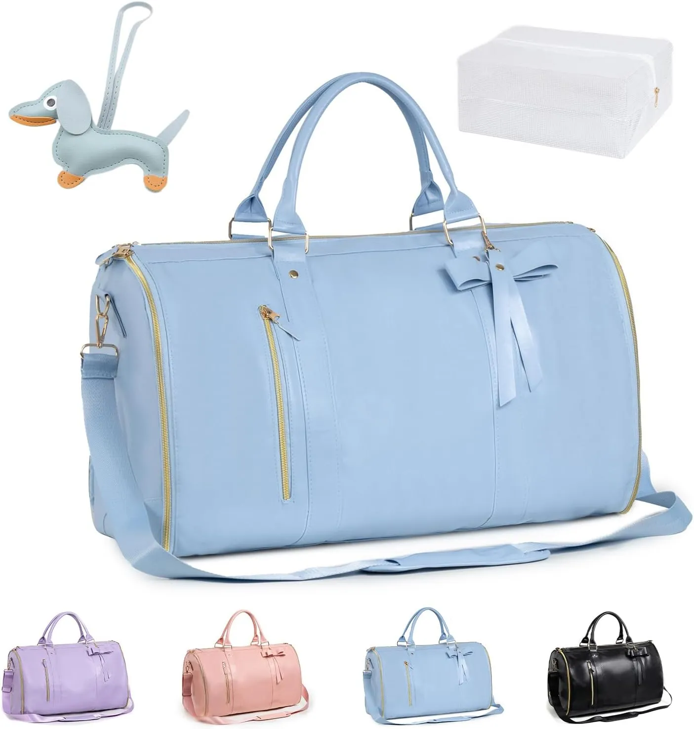 Jenni Bag Travel Bag with Wheels, High Capacity with Shoe Compartment, PU Leather 2 in 1 Hanging Suitcase Travel Bags. Jennibag Travel Bags for Women (Blue)