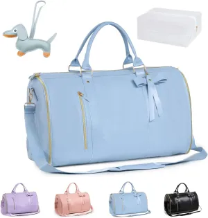 Jenni Bag Travel Bag with Wheels, High Capacity with Shoe Compartment, PU Leather 2 in 1 Hanging Suitcase Travel Bags. Jennibag Travel Bags for Women (Blue)