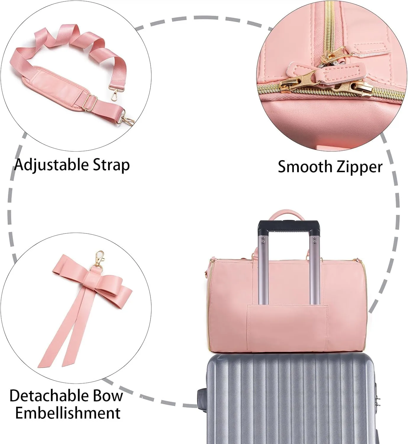 Jenni Bag Travel Bag with Wheels, High Capacity with Shoe Compartment, PU Leather 2 in 1 Hanging Suitcase Travel Bags. Jennibag Travel Bags for Women (Purple)