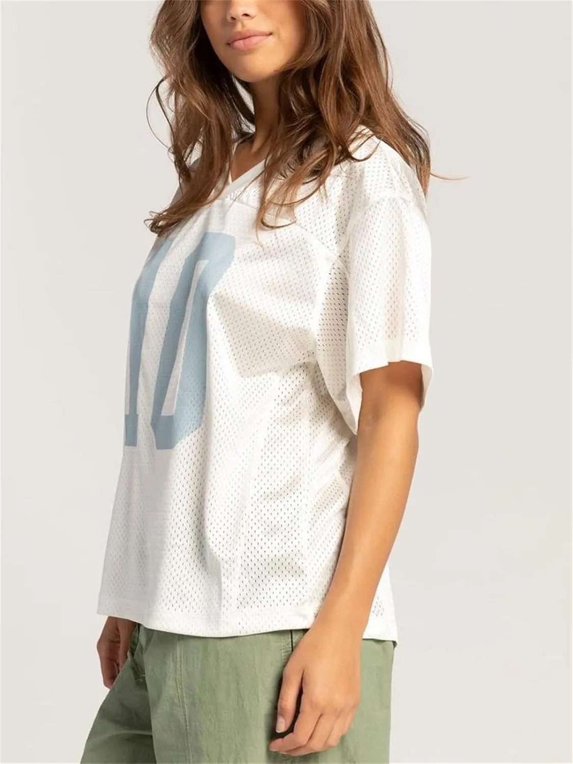 Jersey Shirts for Women Y2k Oversized Number Graphic V Neck Short Sleeve Jersey T-Shirt Blokecore Aesthetic Streetwear