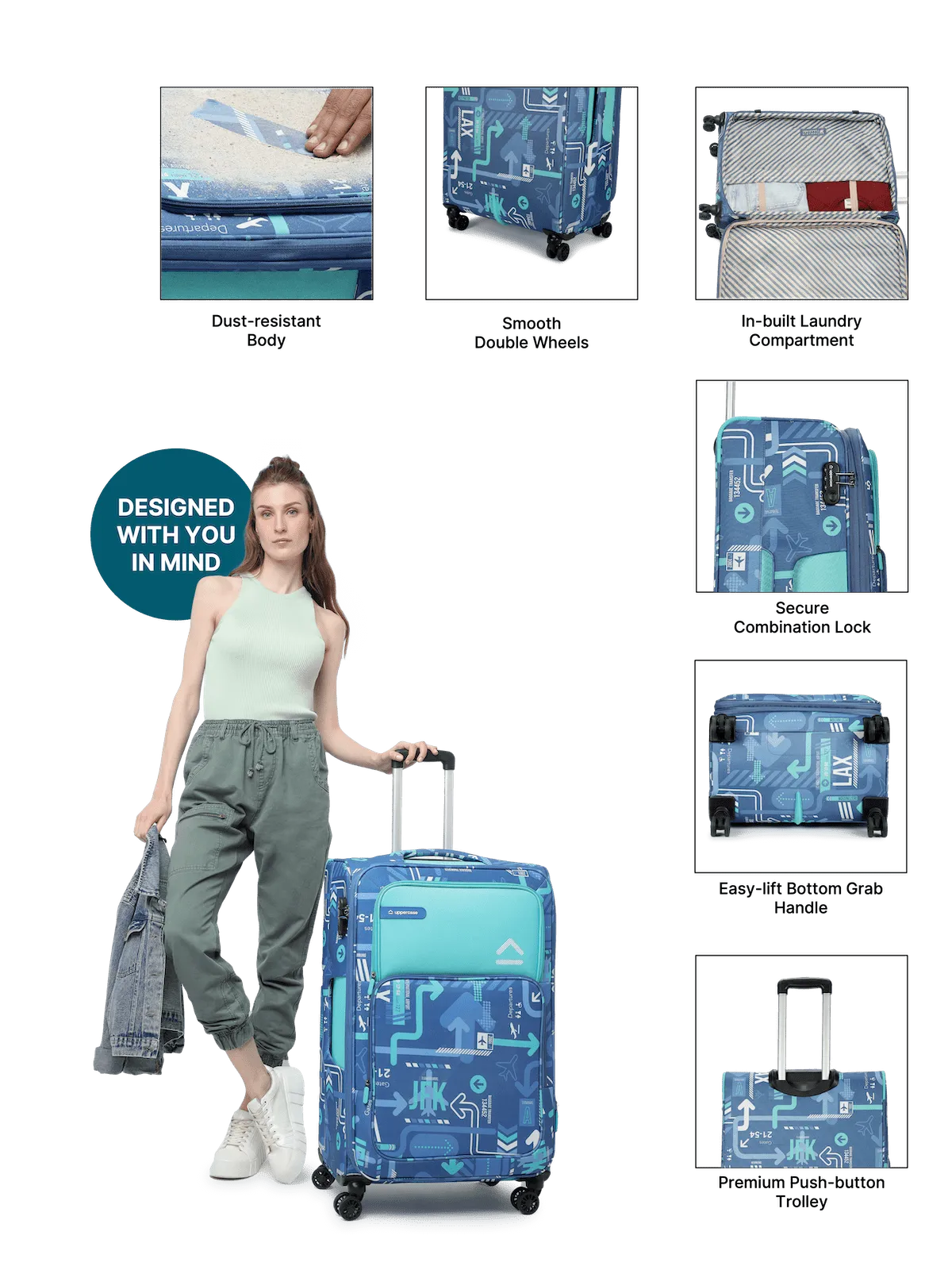 JFK Denim Blue Set of 2 (M L) Soft Trolley