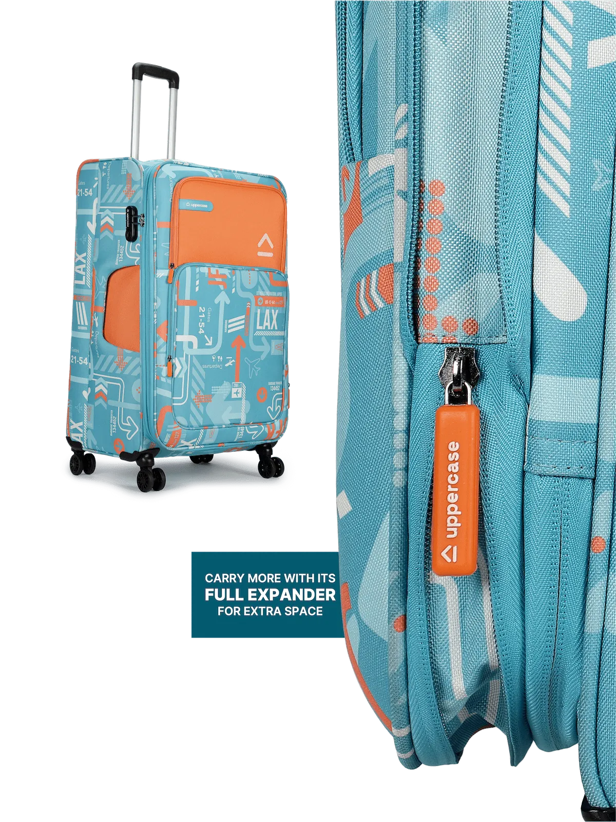 JFK Teal Blue Set of 2 (M L) Soft Trolley
