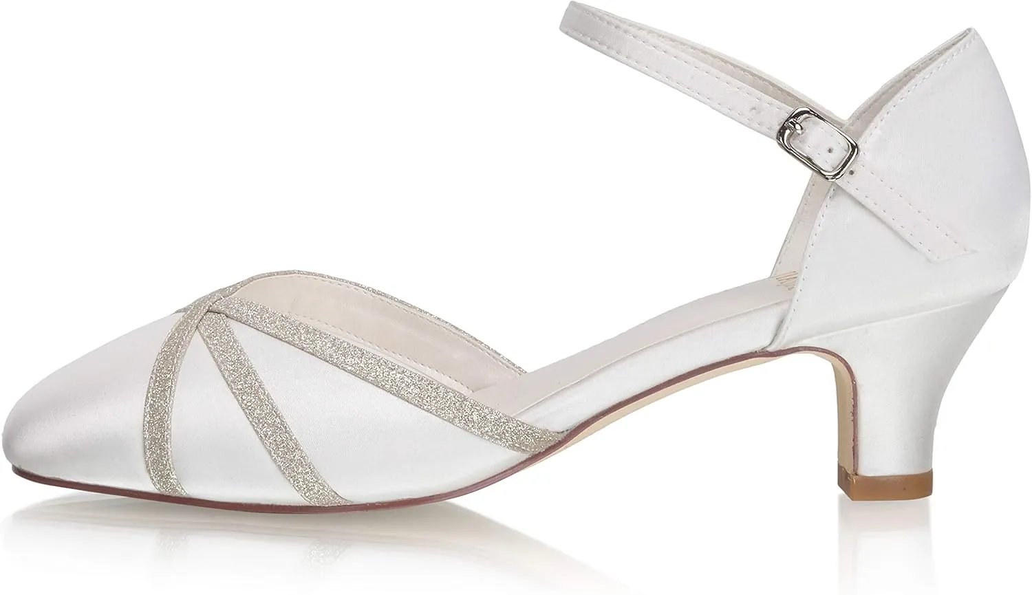 JIAJIA 00969 Women's Memory Foam Bridal Shoes Closed Toe 1.9'' Block Low Heel Lace Satin Pumps Wedding Shoes