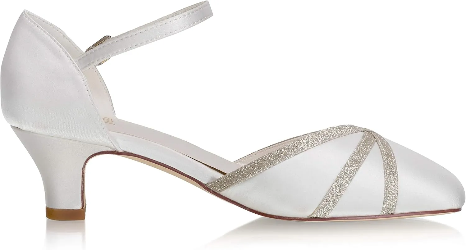 JIAJIA 00969 Women's Memory Foam Bridal Shoes Closed Toe 1.9'' Block Low Heel Lace Satin Pumps Wedding Shoes