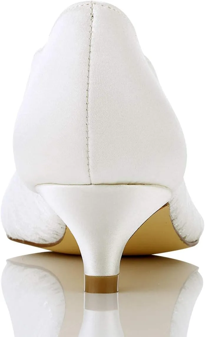JIAJIA 01131 Women's Bridal Shoes Peep Toe Low Heel Lace Satin Pumps Wedding Shoes