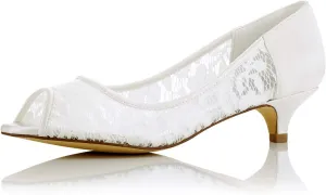 JIAJIA 01131 Women's Bridal Shoes Peep Toe Low Heel Lace Satin Pumps Wedding Shoes