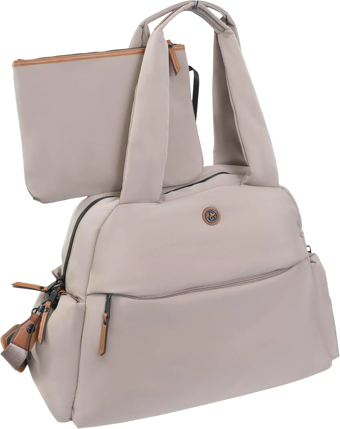 Joan & David 21 Inch Sport Nylon Duffle Bag with Detachable Pouch and TSA Approved Bottles (Taupe)