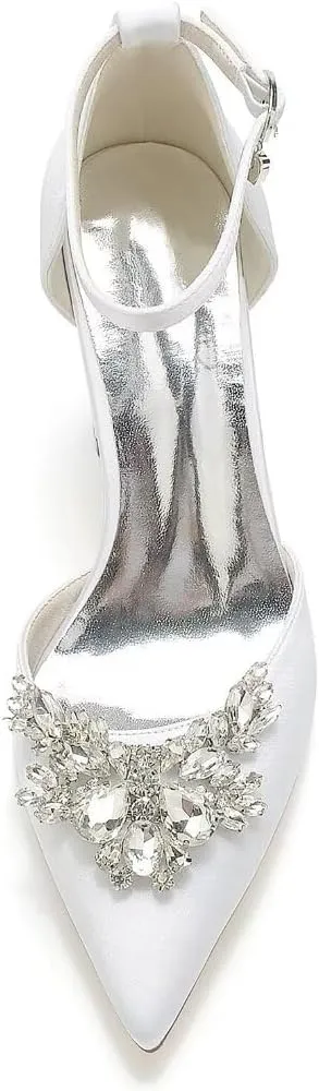 JOEupin Women's Crystal Block Heel Sandals Ankle Strap Bridal Wedding Dress Shoes High Heel Evening Pump Sandals