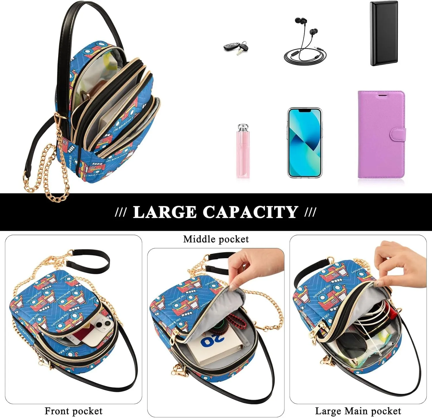 Joisal Cute Funny Fire Department Womens Purses Crossbody, Shoulder Bag Trendy Women's Crossbody Handbags