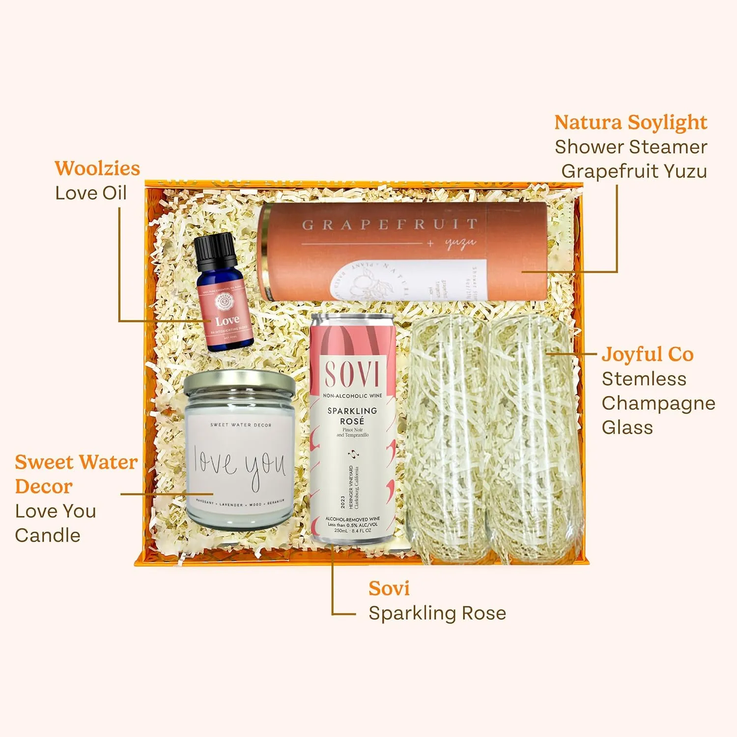 Joyful Co. Lovely Night In Gift Box for Couples - Includes Sparkling Rose, Shower Steamer, Essential Oil & More, Unique Luxury & Romantic Gift for Date Nights, Anniversaries & Special Moments