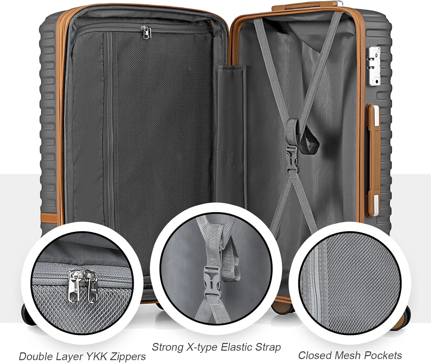 Joyway Carry On Luggage 20 Inch Expandable Suitcase with Spinner Wheel, 3 Piece Hard Shell Luggage Set with TSA Lock(Grey)