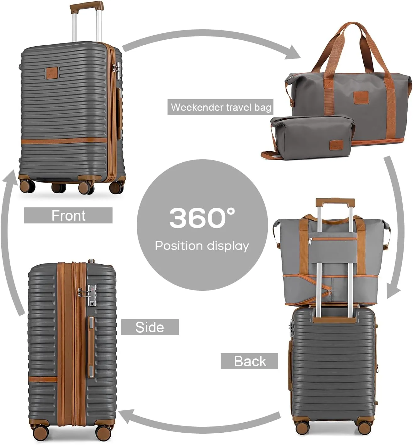 Joyway Carry On Luggage 20 Inch Expandable Suitcase with Spinner Wheel, 3 Piece Hard Shell Luggage Set with TSA Lock(Grey)