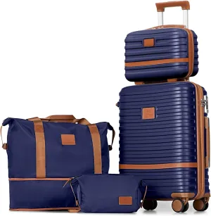 Joyway Carry On Luggage 20 Inch Expandable Suitcase with Spinner Wheel, 4 Piece Hard Shell Luggage Set with TSA Lock(Navy brown)