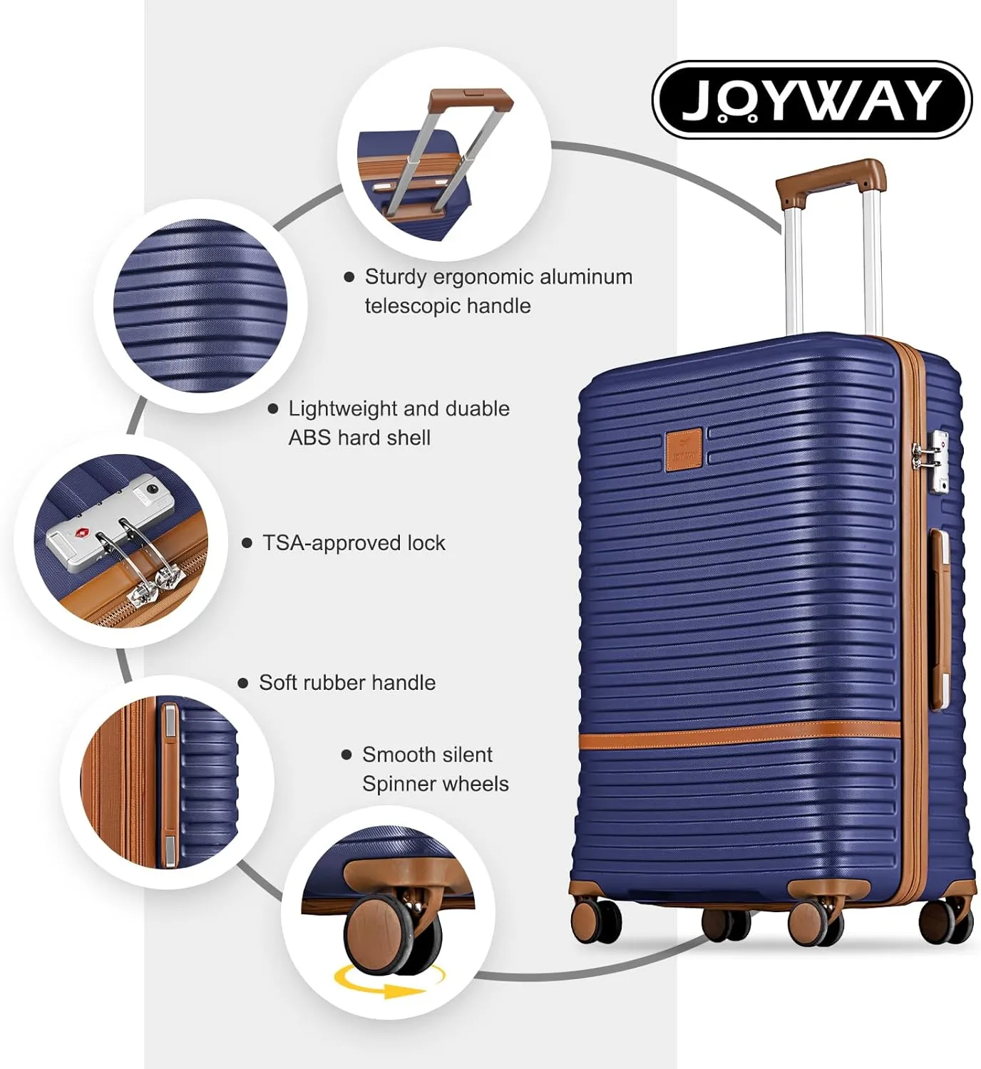 Joyway Carry On Luggage 20 Inch Expandable Suitcase with Spinner Wheel, 4 Piece Hard Shell Luggage Set with TSA Lock(Navy brown)